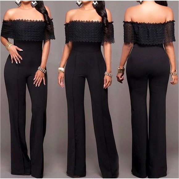 Pants - 🆕 SOLANGE BLACK OFF THE SHOULDER JUMPSUITS